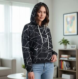 SHEIN Black and White Geometric Hoodie